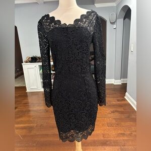 Charlie Jade Sheath Black Lace Minidress w/ Sheer Sleeves -size 4